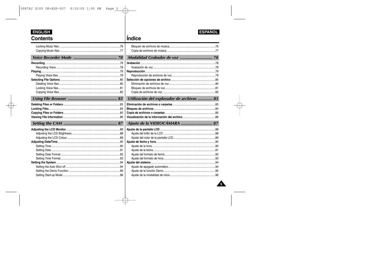 Contents índice | Samsung VP-X110L User Manual | Page 5 / 137