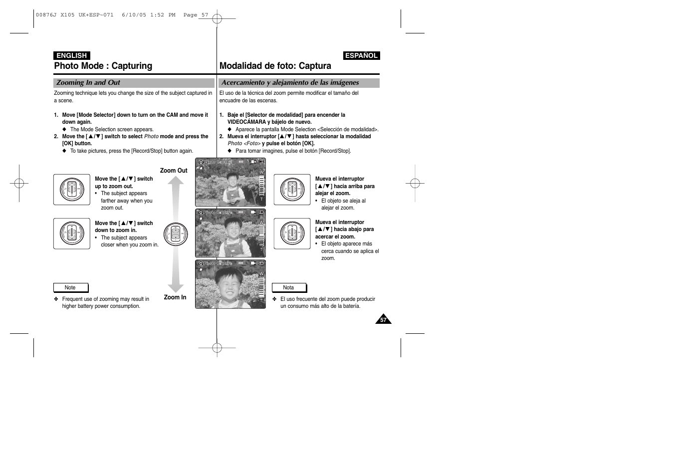 Photo mode : capturing modalidad de foto: captura | Samsung VP-X110L User Manual | Page 57 / 137