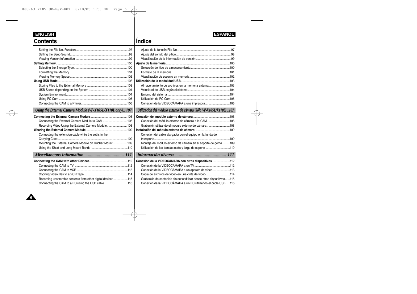 Contents índice | Samsung VP-X110L User Manual | Page 6 / 137