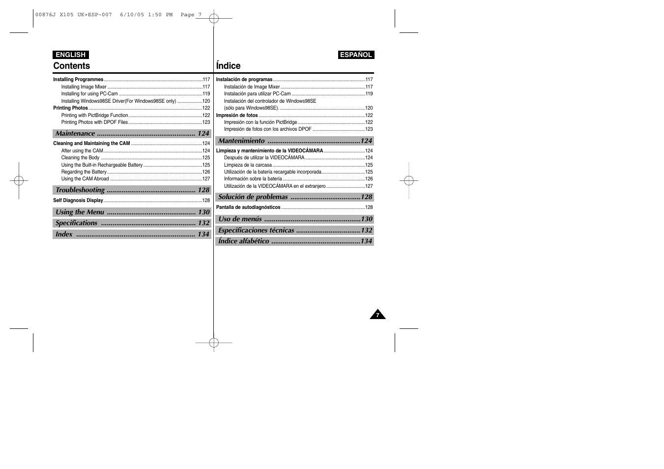 Contents índice | Samsung VP-X110L User Manual | Page 7 / 137