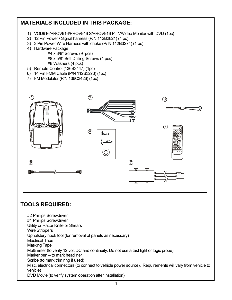 Materials included in this package, Tools required | Audiovox PROV916 User Manual | Page 3 / 12