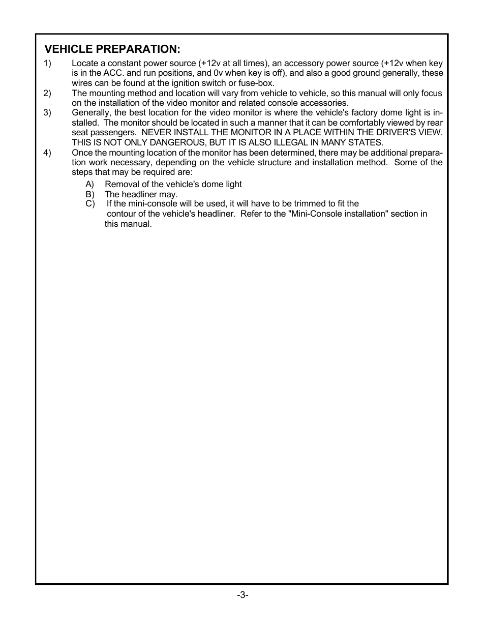 Vehicle preparation | Audiovox PROV916 User Manual | Page 5 / 12