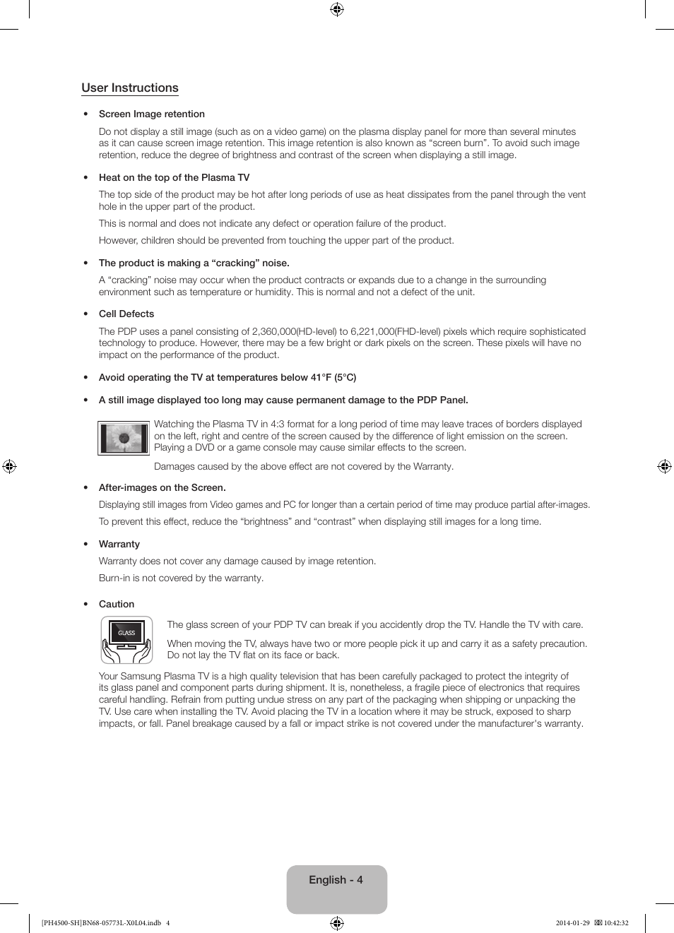 User instructions | Samsung PS51F4500AW User Manual | Page 4 / 89