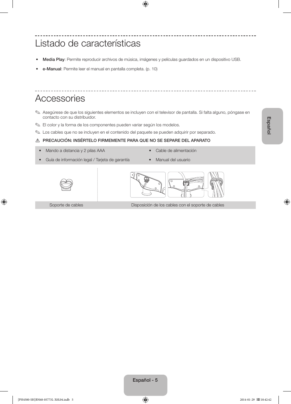 Listado de características, Accessories | Samsung PS51F4500AW User Manual | Page 49 / 89