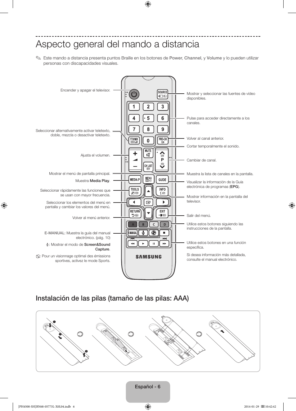 Aspecto general del mando a distancia | Samsung PS51F4500AW User Manual | Page 50 / 89