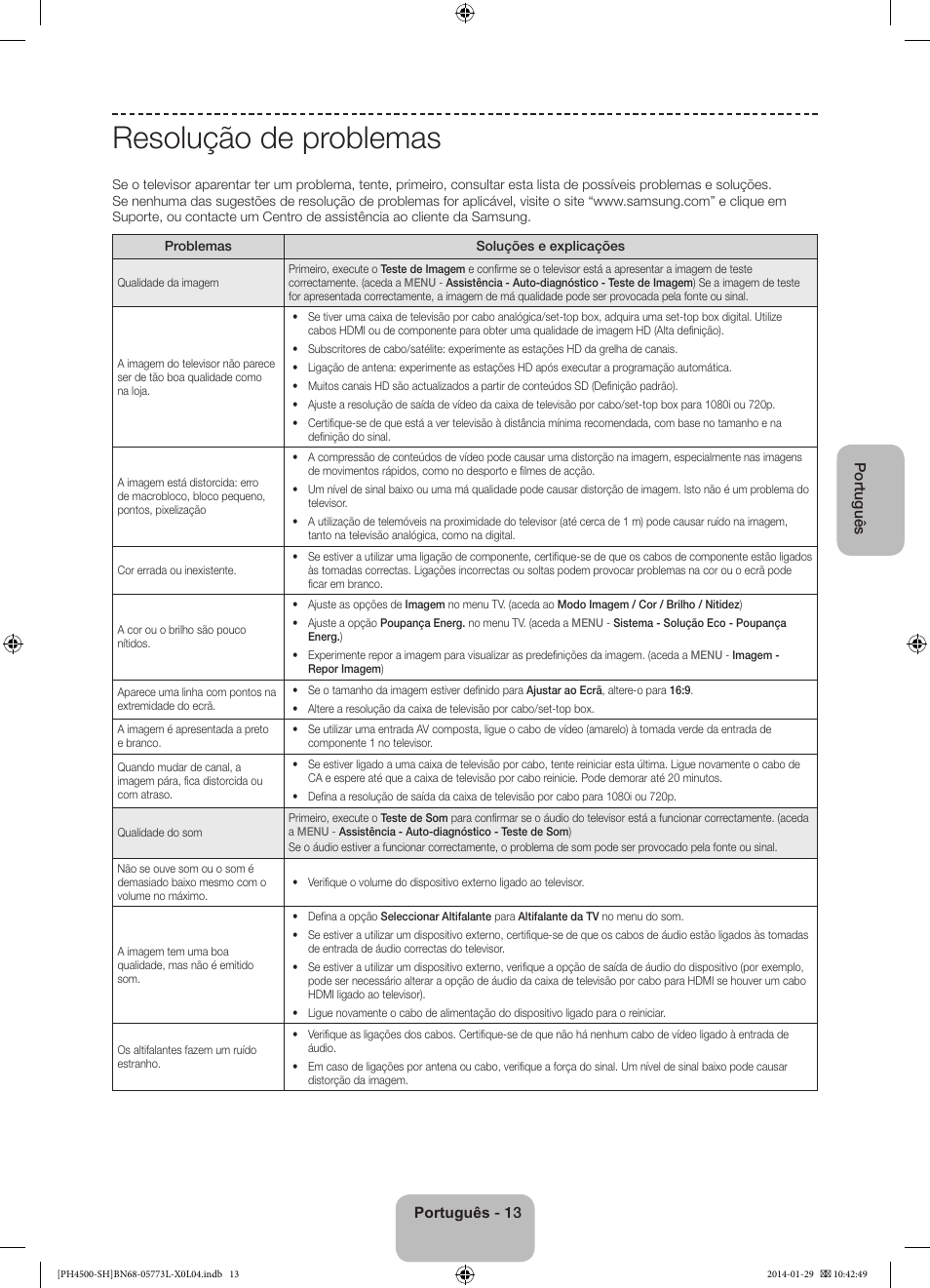 Resolução de problemas | Samsung PS51F4500AW User Manual | Page 79 / 89
