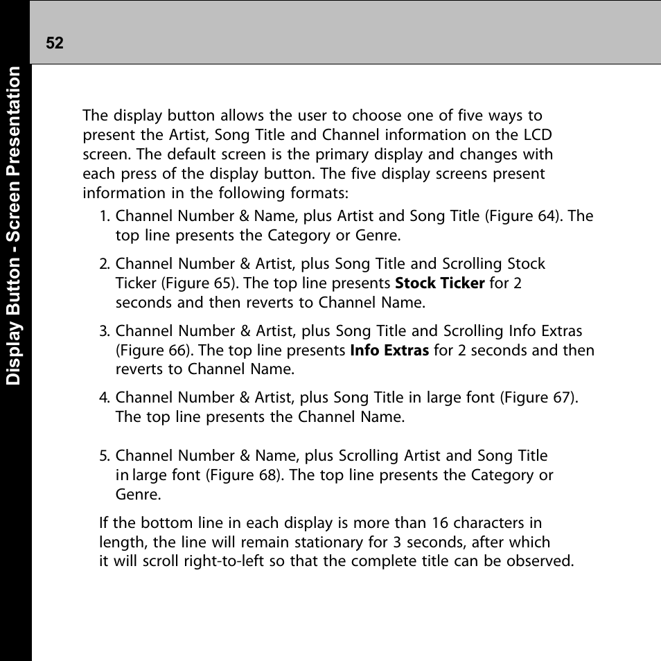 Display button - screen presentation | Audiovox Commander MT XMRVRFM002 User Manual | Page 52 / 64