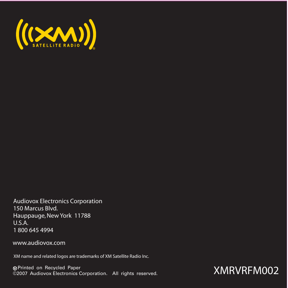 Xmrvrfm002 | Audiovox Commander MT XMRVRFM002 User Manual | Page 64 / 64