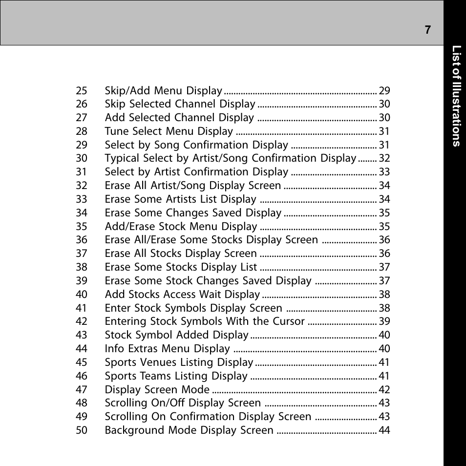 List of illustrations (cont) | Audiovox Commander MT XMRVRFM002 User Manual | Page 7 / 64