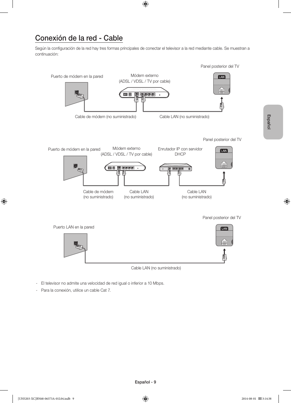 Conexión de la red - cable | Samsung UE58H5203AW User Manual | Page 49 / 81