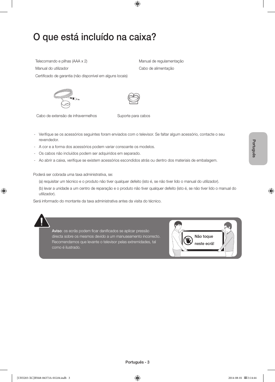 O que está incluído na caixa | Samsung UE58H5203AW User Manual | Page 63 / 81
