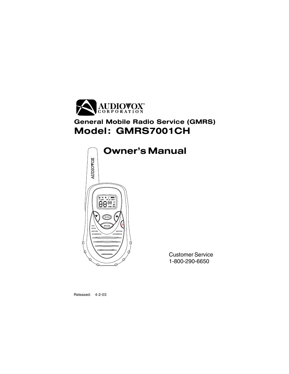 Audiovox GMRS7001CH User Manual | 24 pages