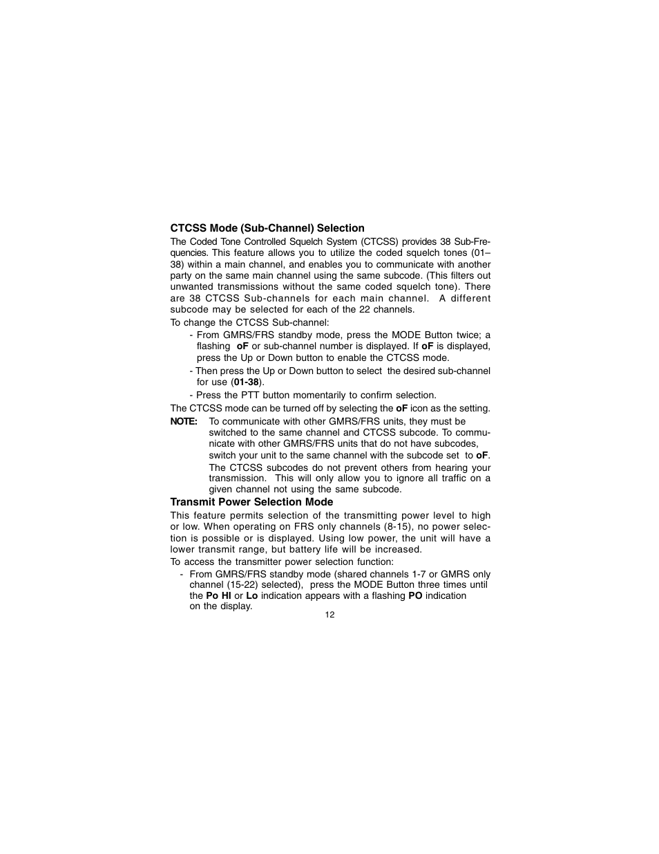 Audiovox GMRS7001CH User Manual | Page 12 / 24