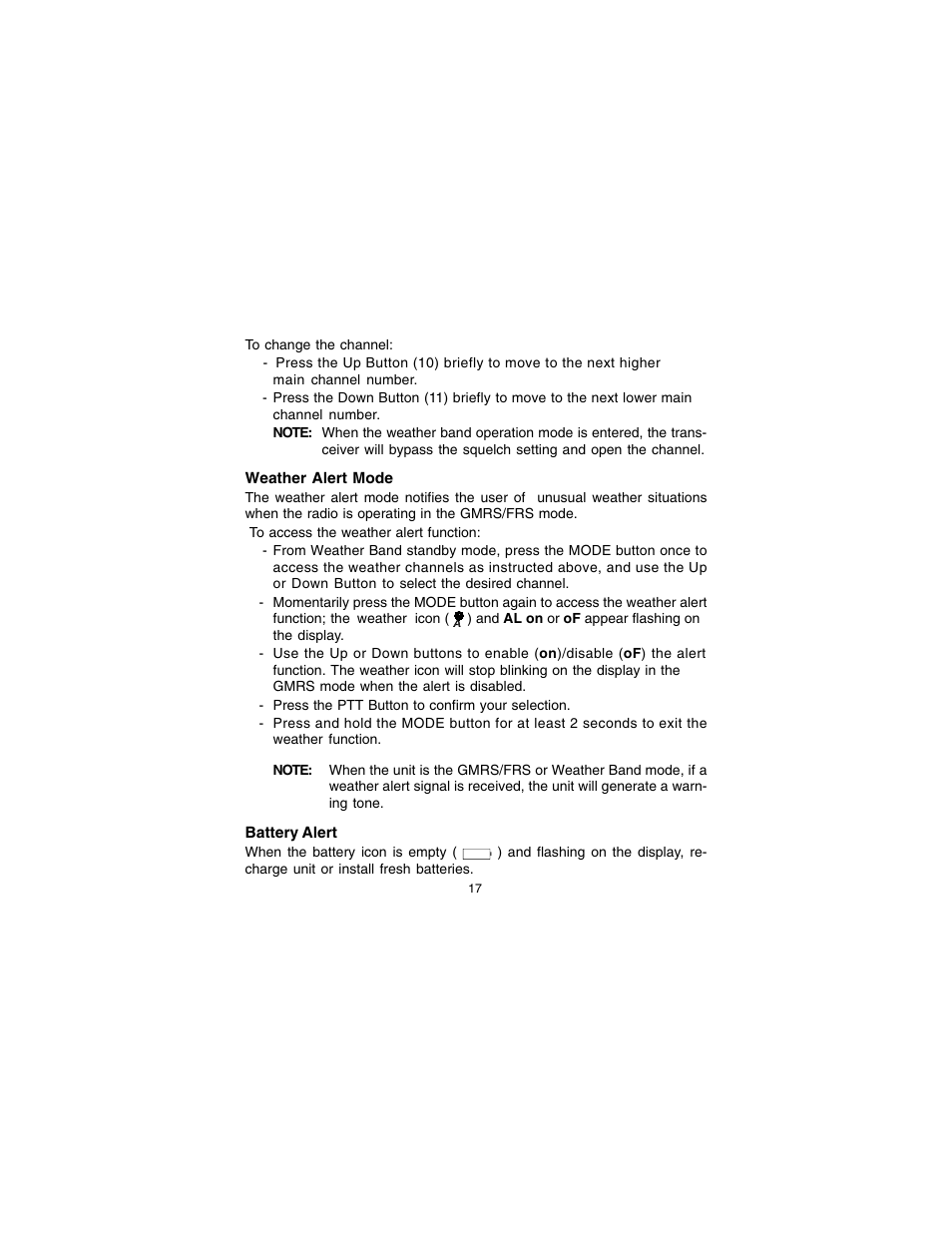 Audiovox GMRS7001CH User Manual | Page 17 / 24