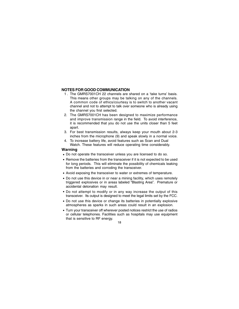 Audiovox GMRS7001CH User Manual | Page 18 / 24