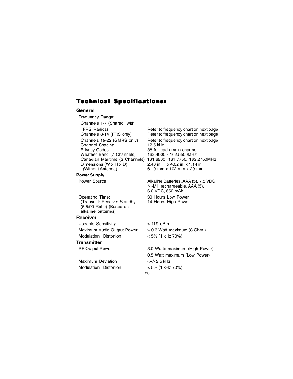 Audiovox GMRS7001CH User Manual | Page 20 / 24