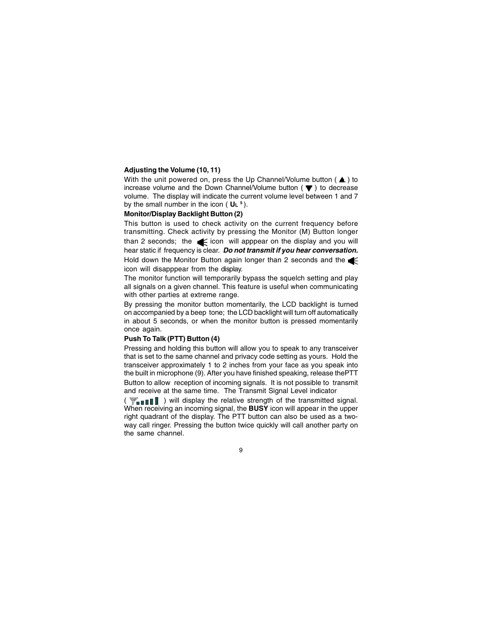 Audiovox GMRS7001CH User Manual | Page 9 / 24