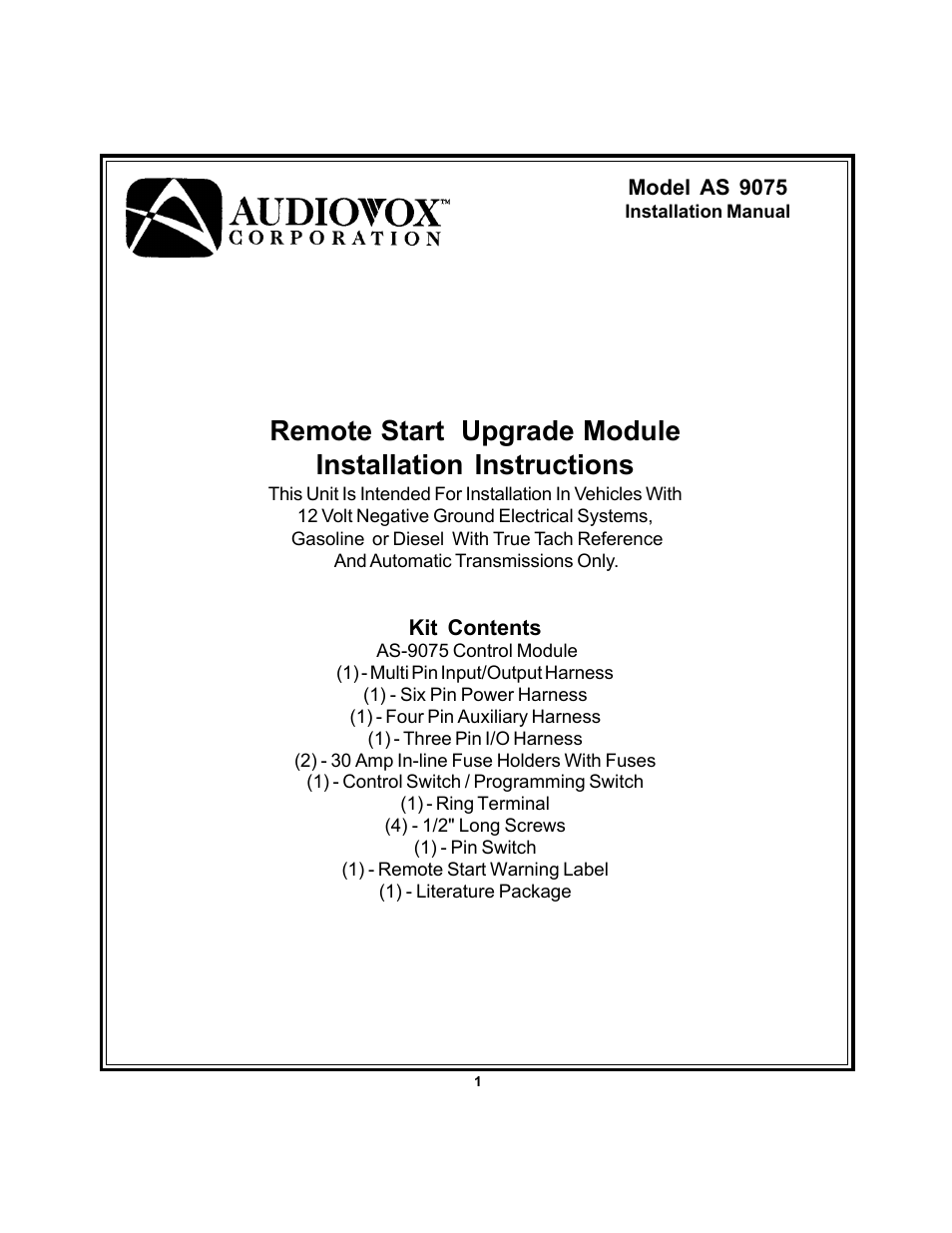 Audiovox AS 9075 User Manual | 15 pages