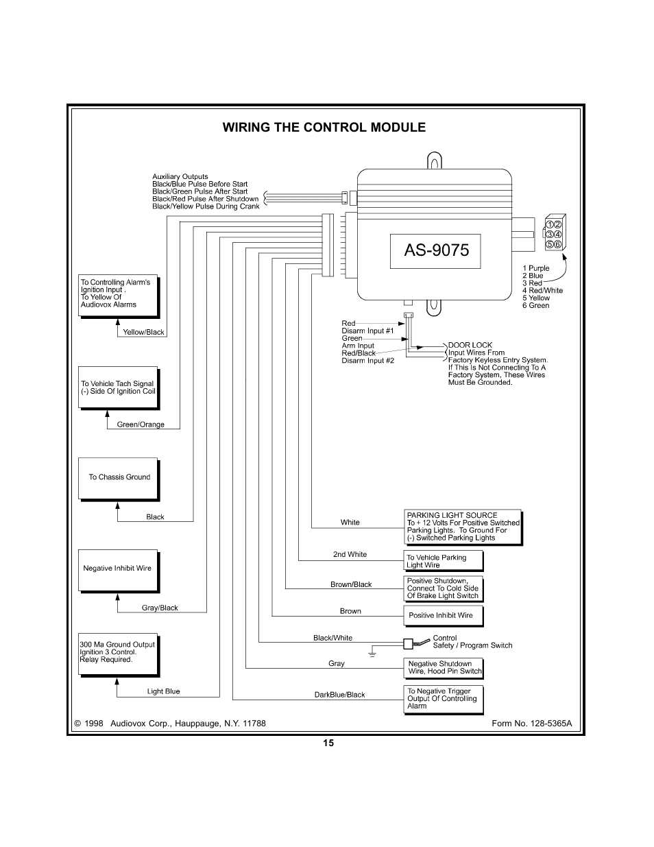 Wiring the control module | Audiovox AS 9075 User Manual | Page 15 / 15