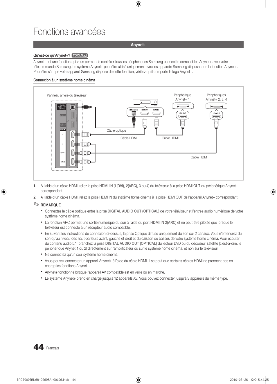 Fonctions avancées | Samsung PS50C7000YW User Manual | Page 106 / 373
