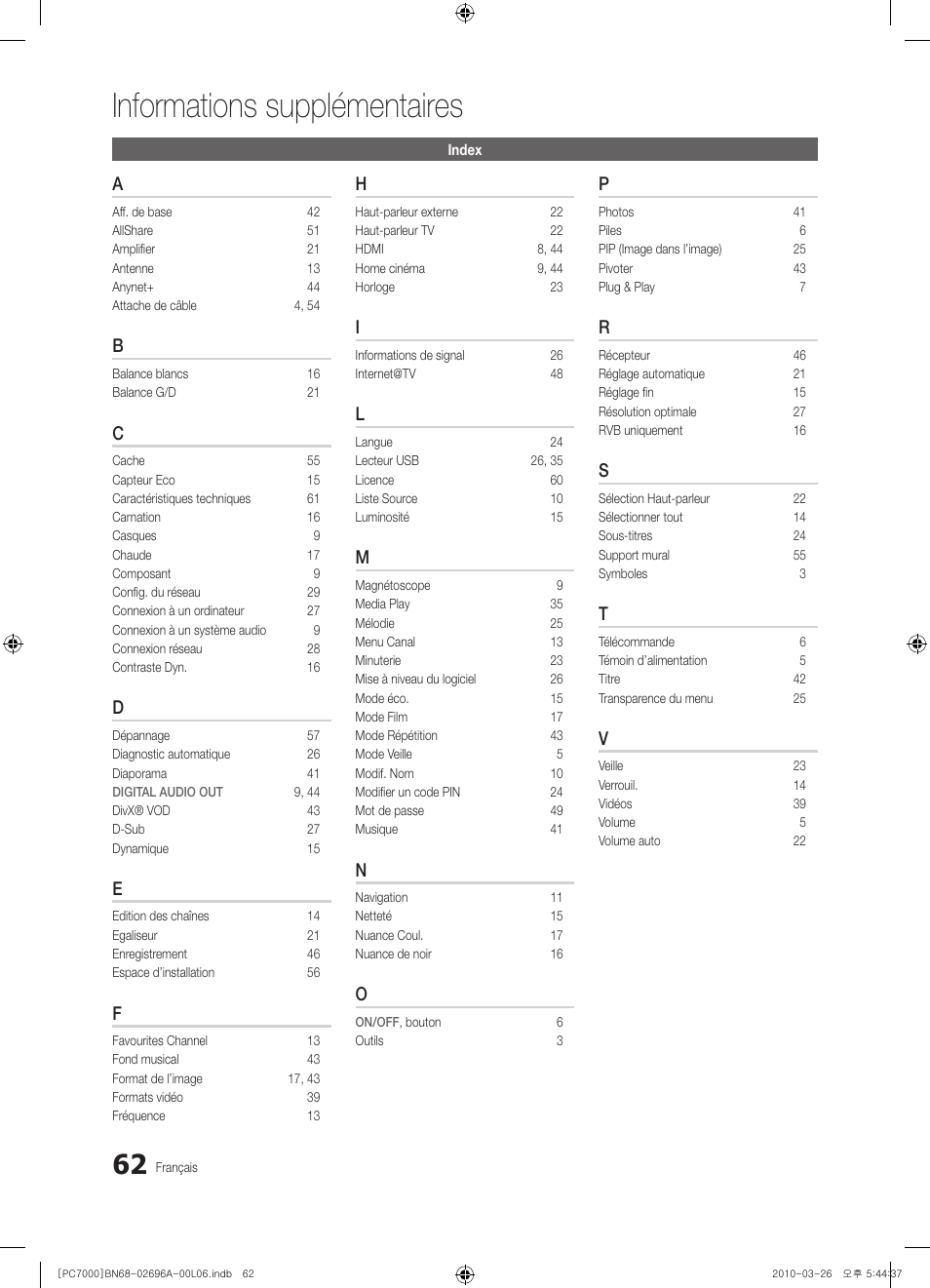 Informations supplémentaires | Samsung PS50C7000YW User Manual | Page 124 / 373