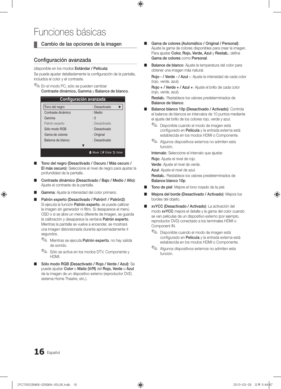 Funciones básicas, Configuración avanzada | Samsung PS50C7000YW User Manual | Page 140 / 373