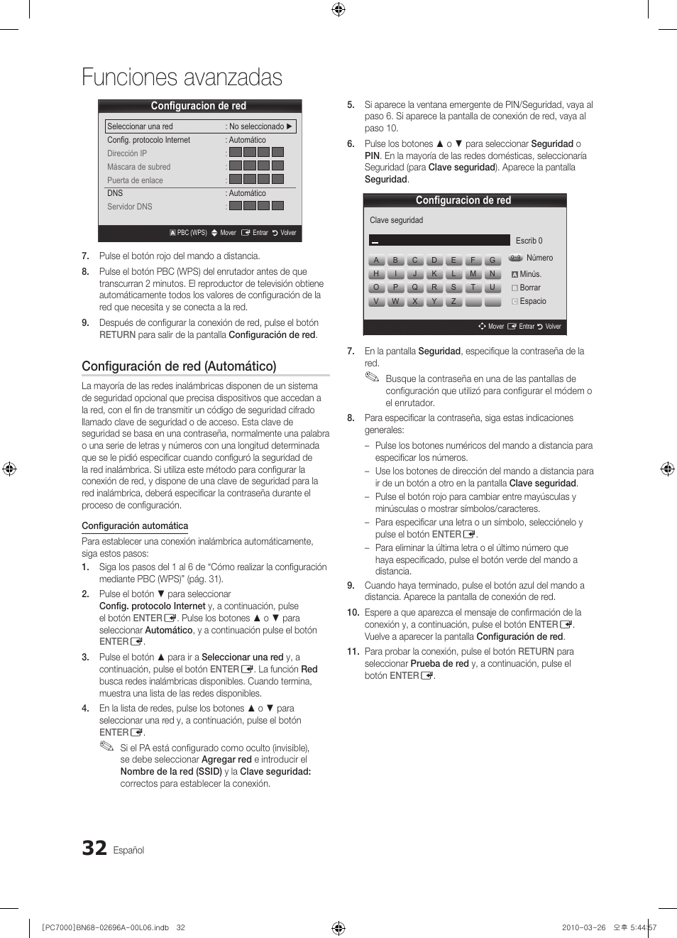 Funciones avanzadas, Configuración de red (automático) | Samsung PS50C7000YW User Manual | Page 156 / 373