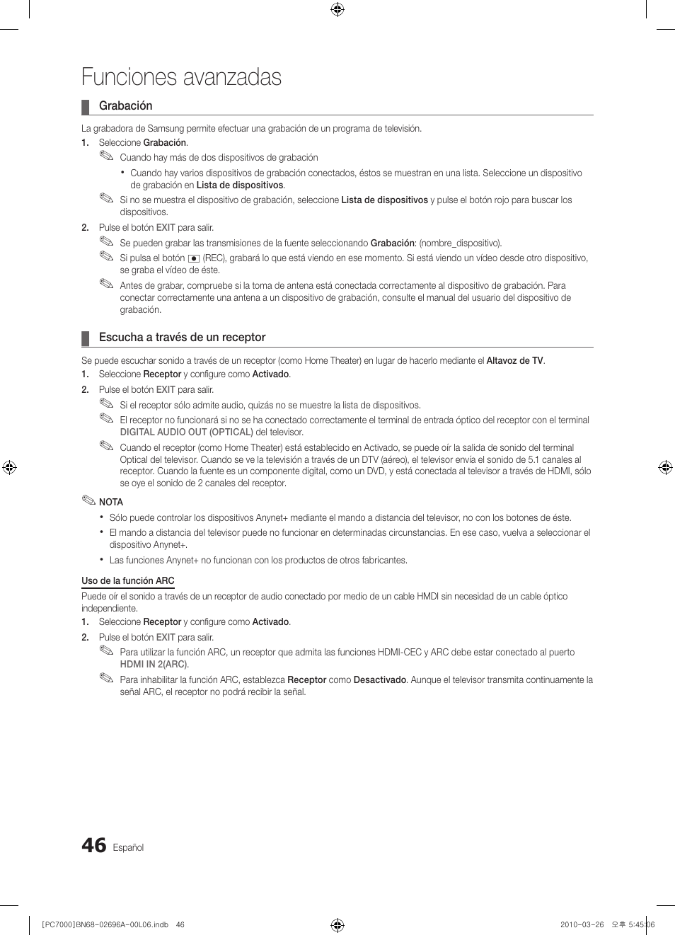 Funciones avanzadas | Samsung PS50C7000YW User Manual | Page 170 / 373