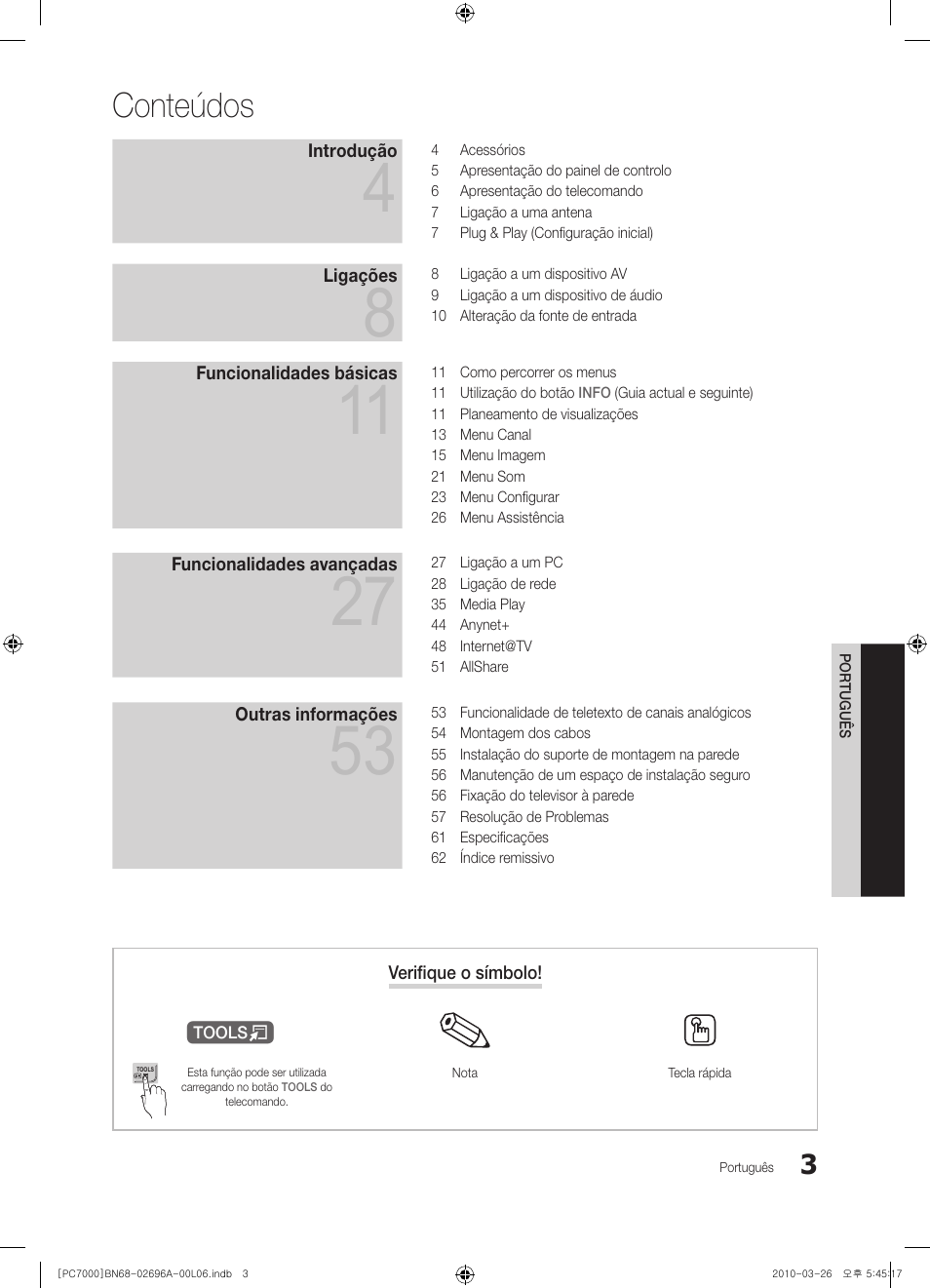 Conteúdos | Samsung PS50C7000YW User Manual | Page 189 / 373