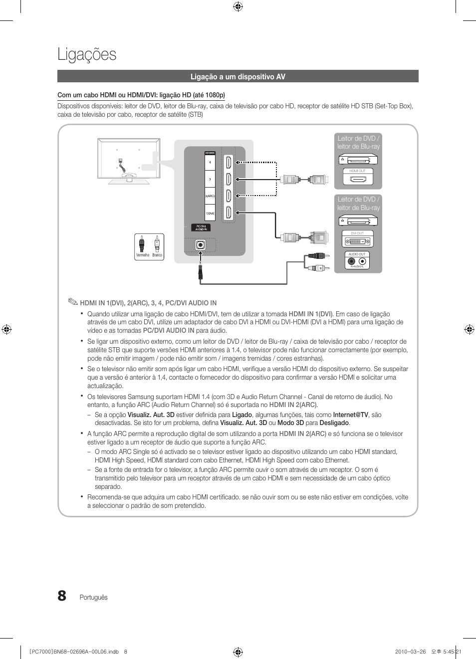 Ligações | Samsung PS50C7000YW User Manual | Page 194 / 373