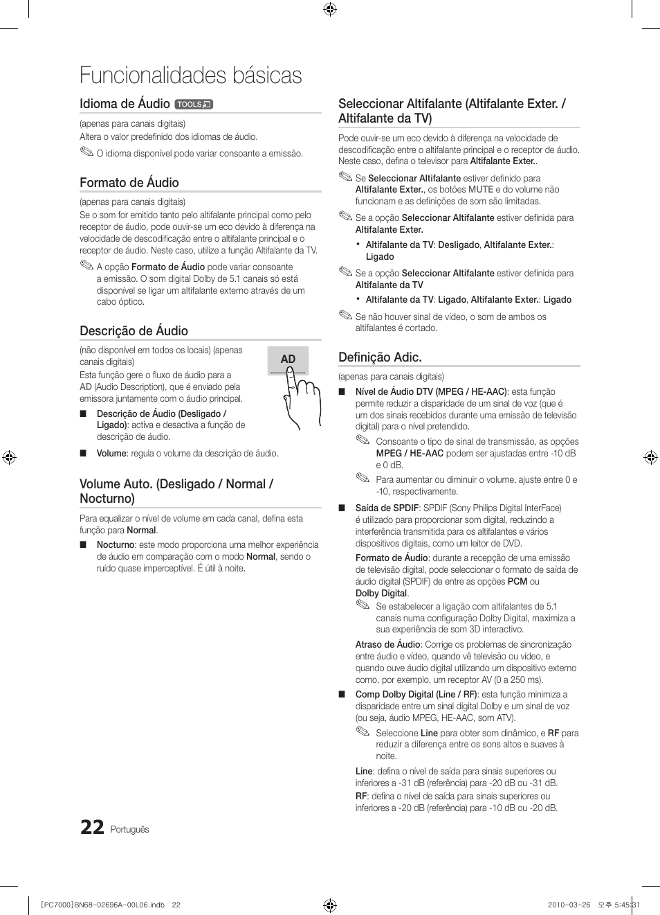 Funcionalidades básicas | Samsung PS50C7000YW User Manual | Page 208 / 373