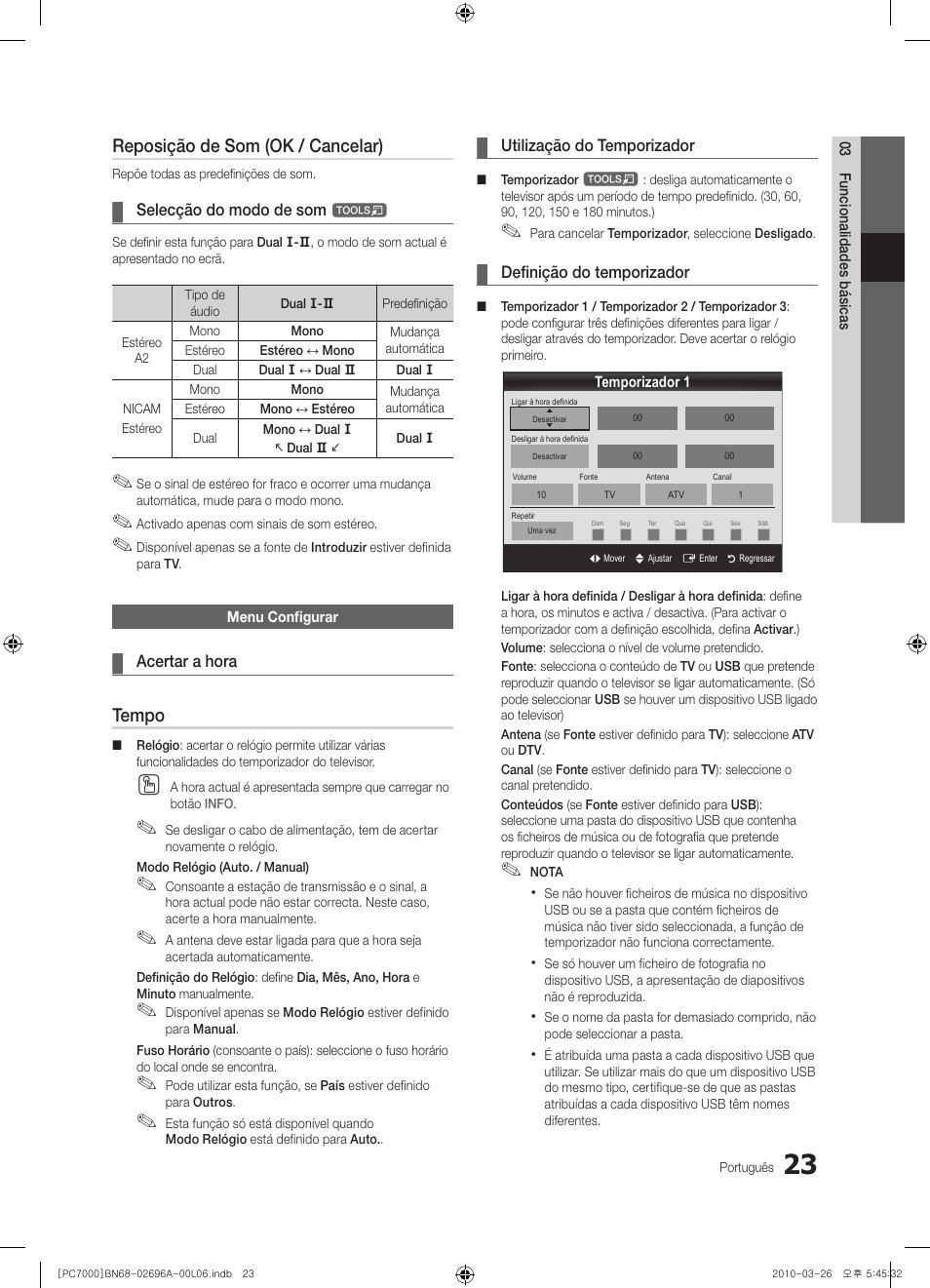 Reposição de som (ok / cancelar), Tempo | Samsung PS50C7000YW User Manual | Page 209 / 373