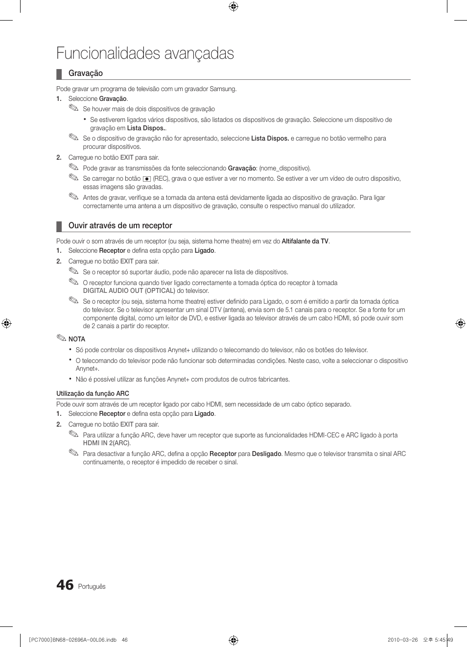 Funcionalidades avançadas | Samsung PS50C7000YW User Manual | Page 232 / 373