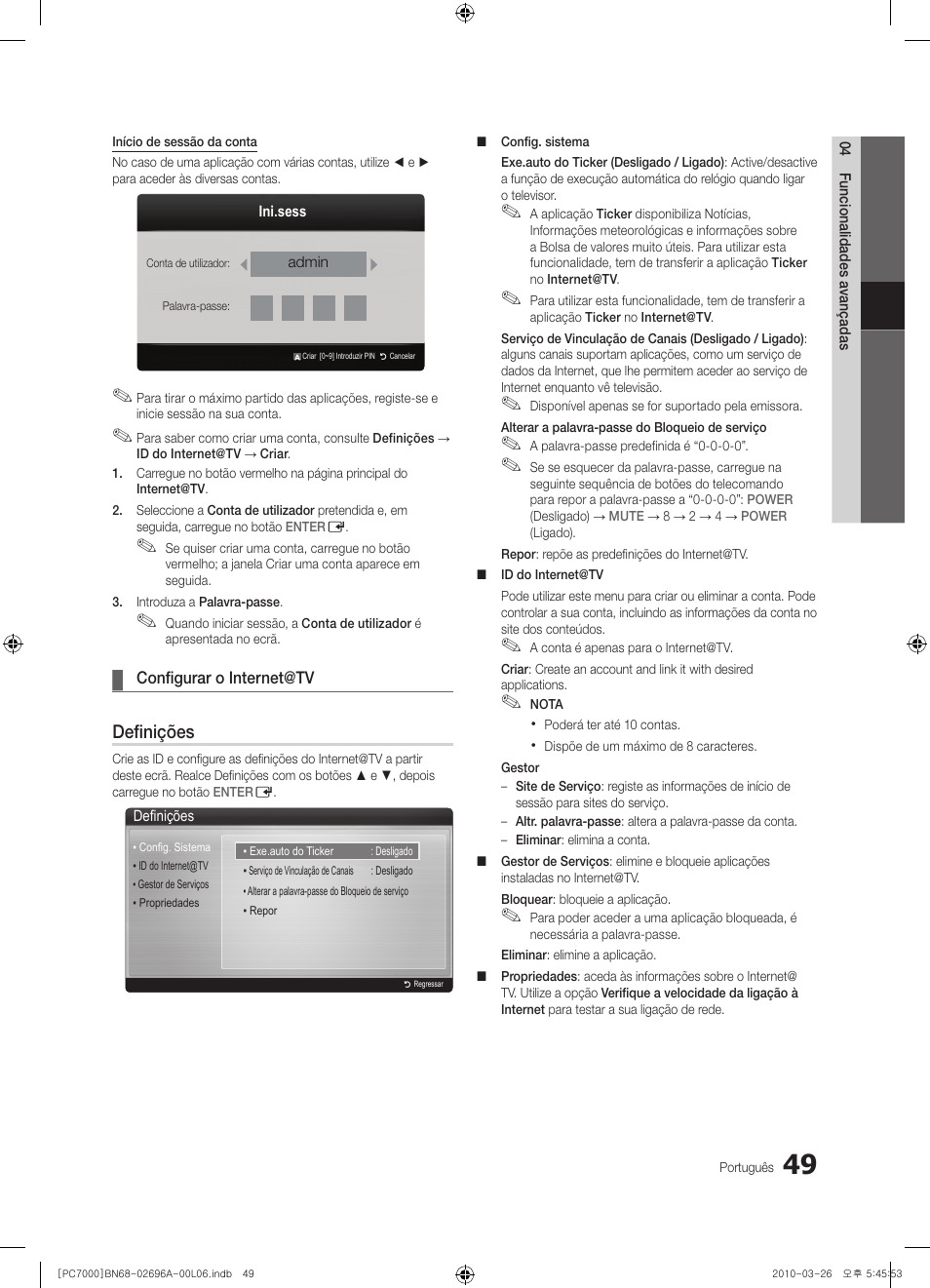 Definições | Samsung PS50C7000YW User Manual | Page 235 / 373