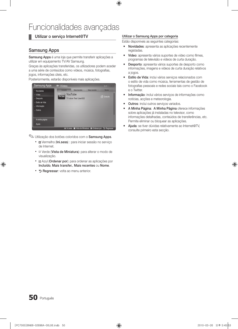 Funcionalidades avançadas, Samsung apps | Samsung PS50C7000YW User Manual | Page 236 / 373