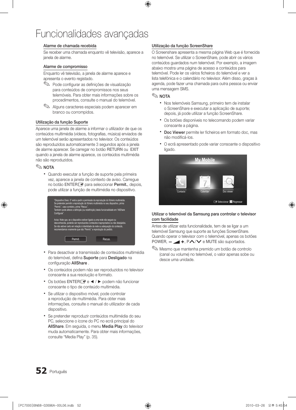 Funcionalidades avançadas | Samsung PS50C7000YW User Manual | Page 238 / 373