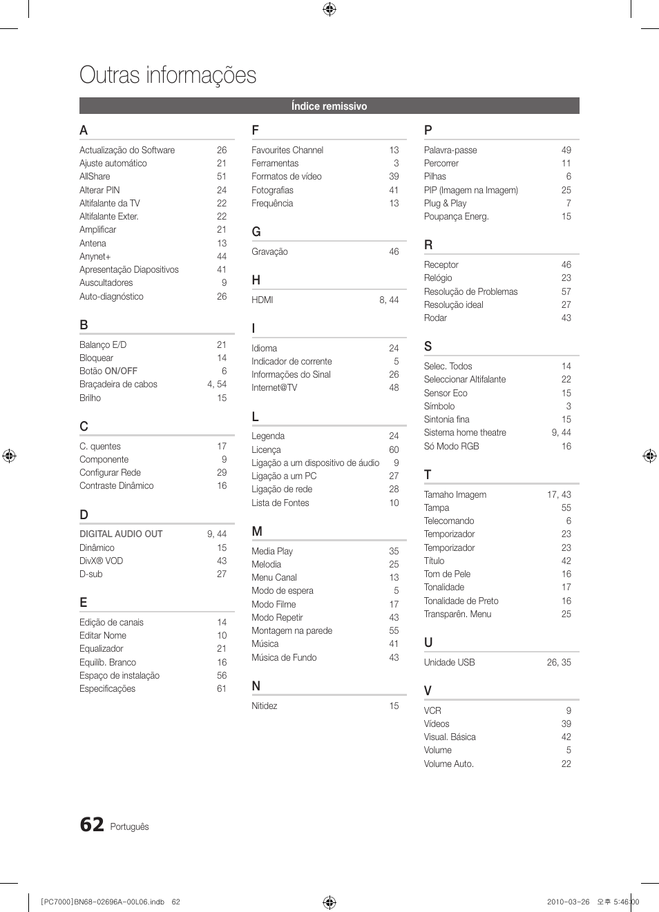 Outras informações | Samsung PS50C7000YW User Manual | Page 248 / 373