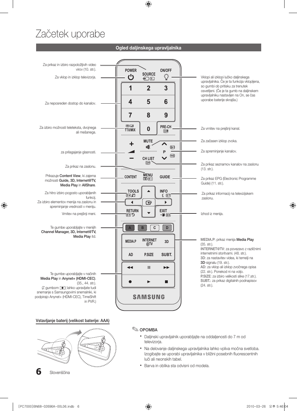 Začetek uporabe | Samsung PS50C7000YW User Manual | Page 254 / 373