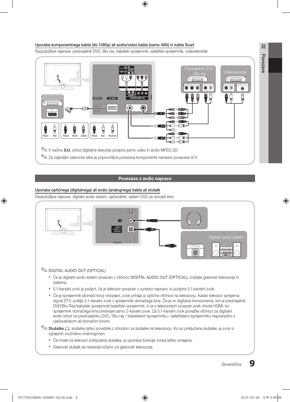 02 povezave, Povezava z avdio napravo | Samsung PS50C7000YW User Manual | Page 257 / 373