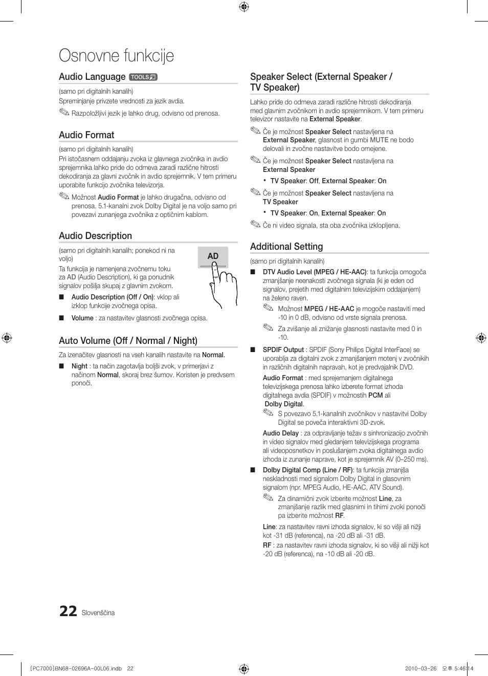 Osnovne funkcije | Samsung PS50C7000YW User Manual | Page 270 / 373