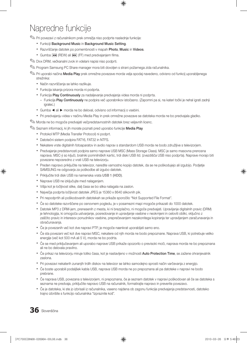 Napredne funkcije | Samsung PS50C7000YW User Manual | Page 284 / 373