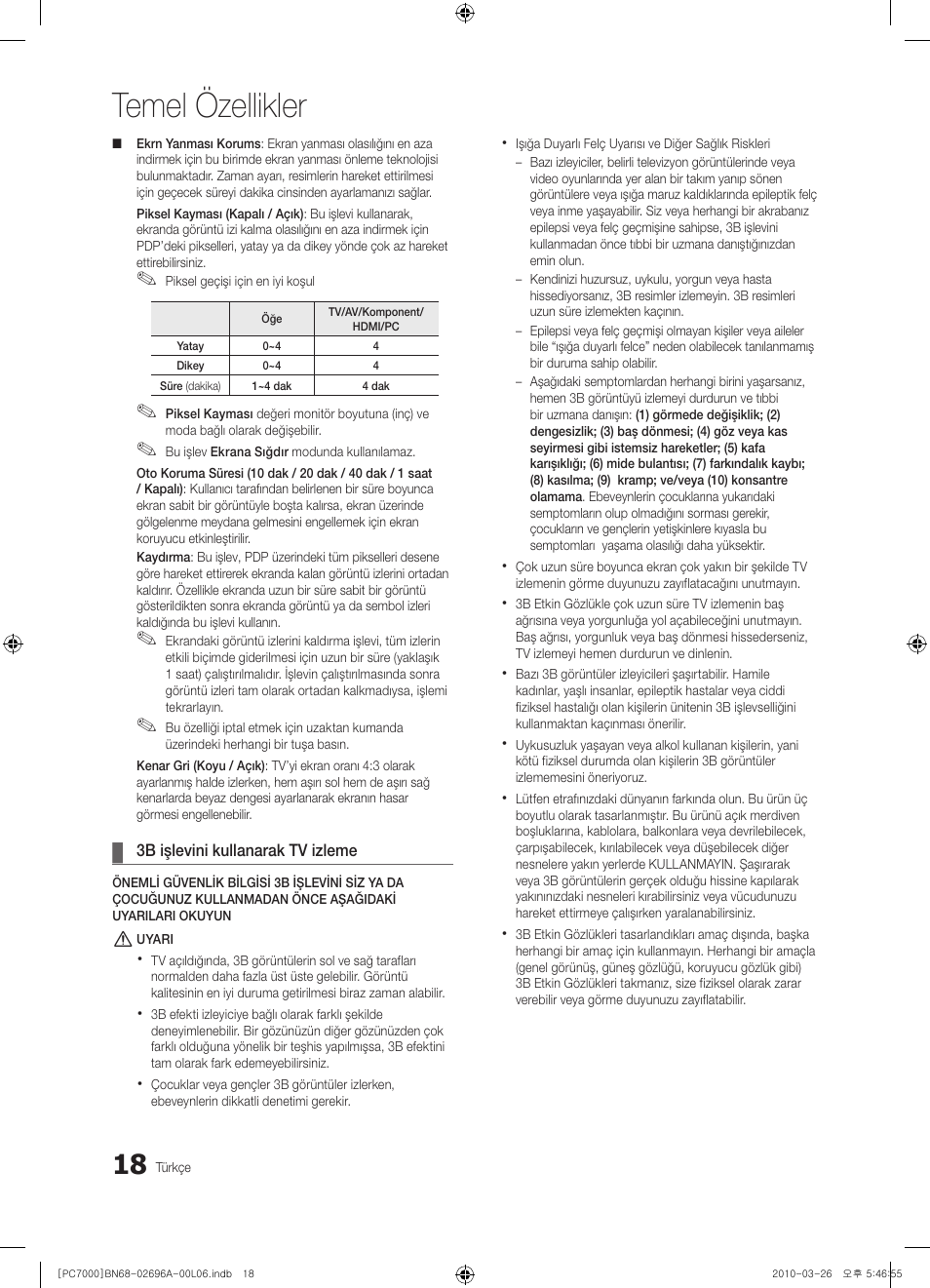 Temel özellikler | Samsung PS50C7000YW User Manual | Page 328 / 373