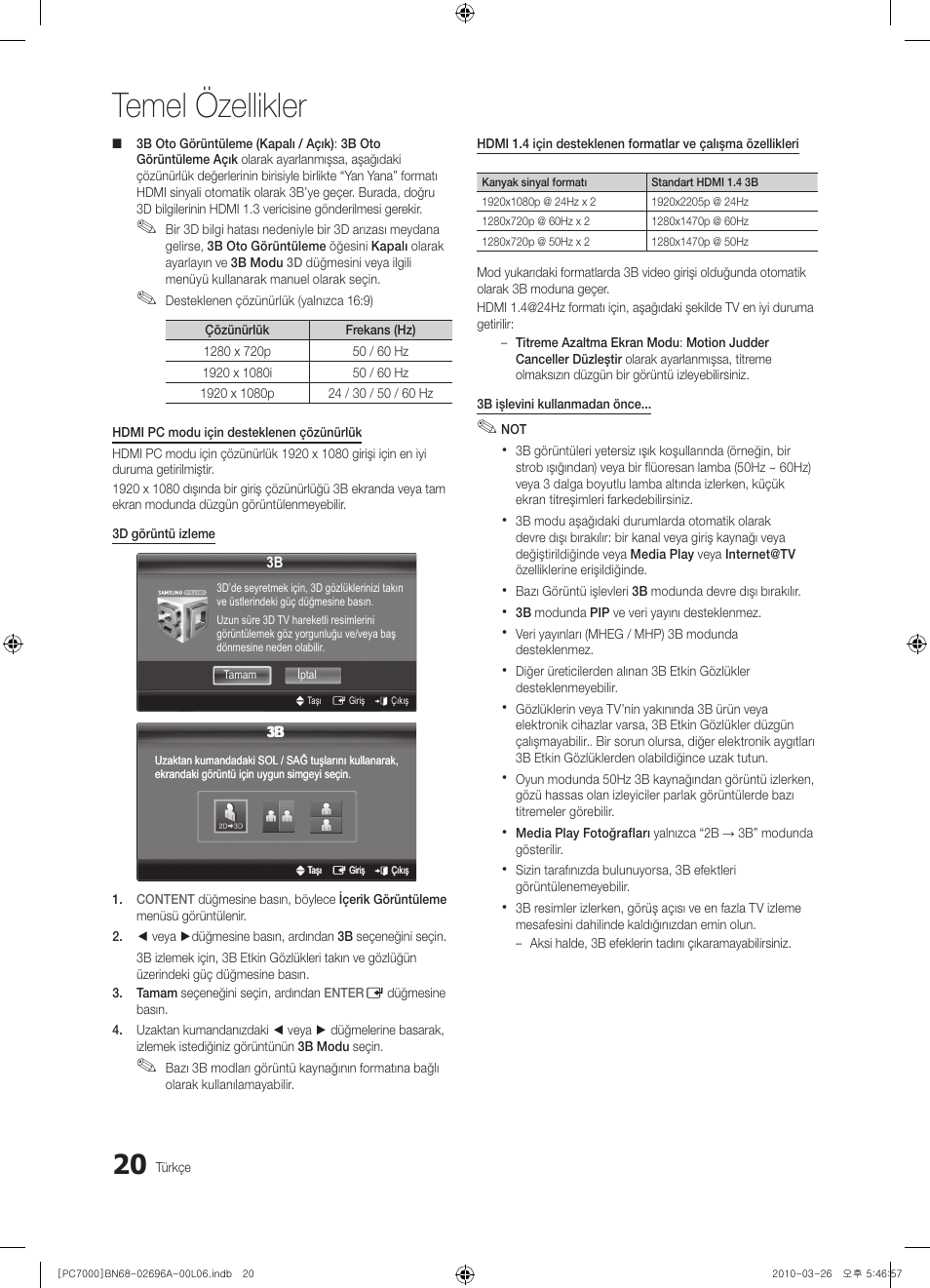 Temel özellikler | Samsung PS50C7000YW User Manual | Page 330 / 373