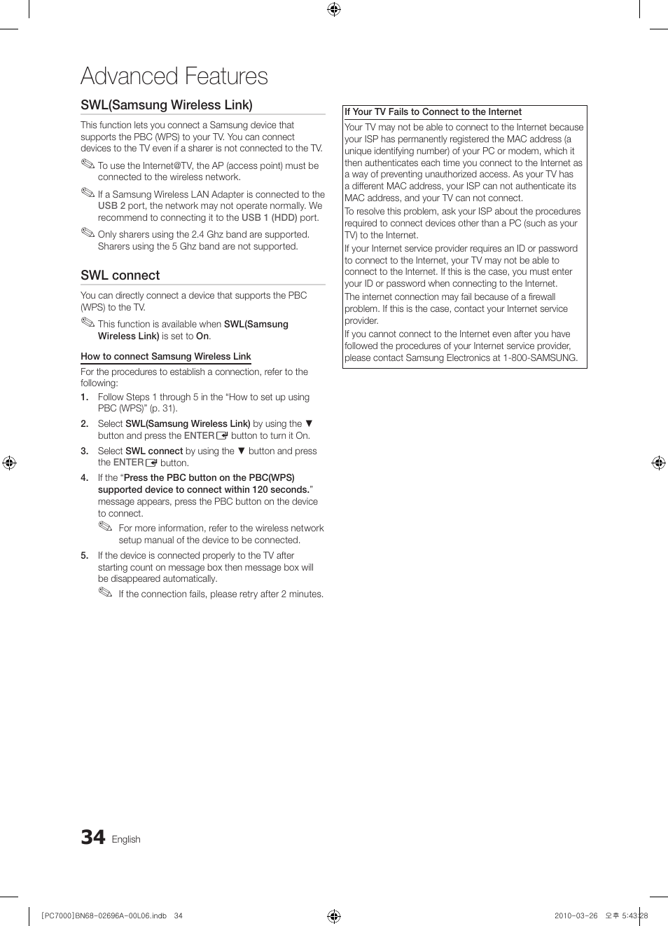 Advanced features | Samsung PS50C7000YW User Manual | Page 34 / 373