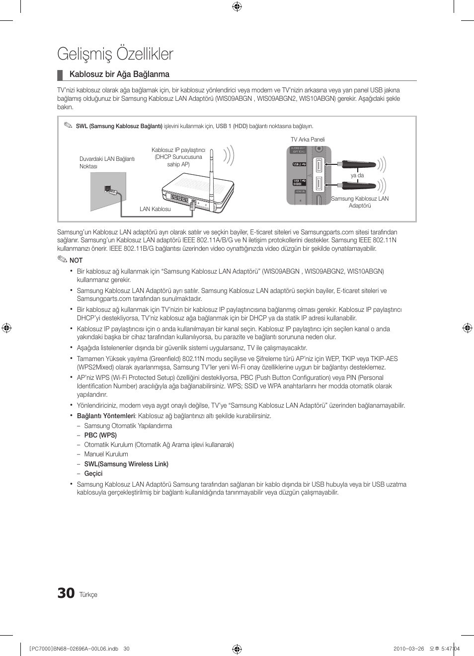 Gelişmiş özellikler | Samsung PS50C7000YW User Manual | Page 340 / 373