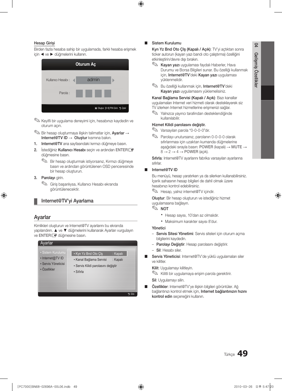 Ayarlar | Samsung PS50C7000YW User Manual | Page 359 / 373