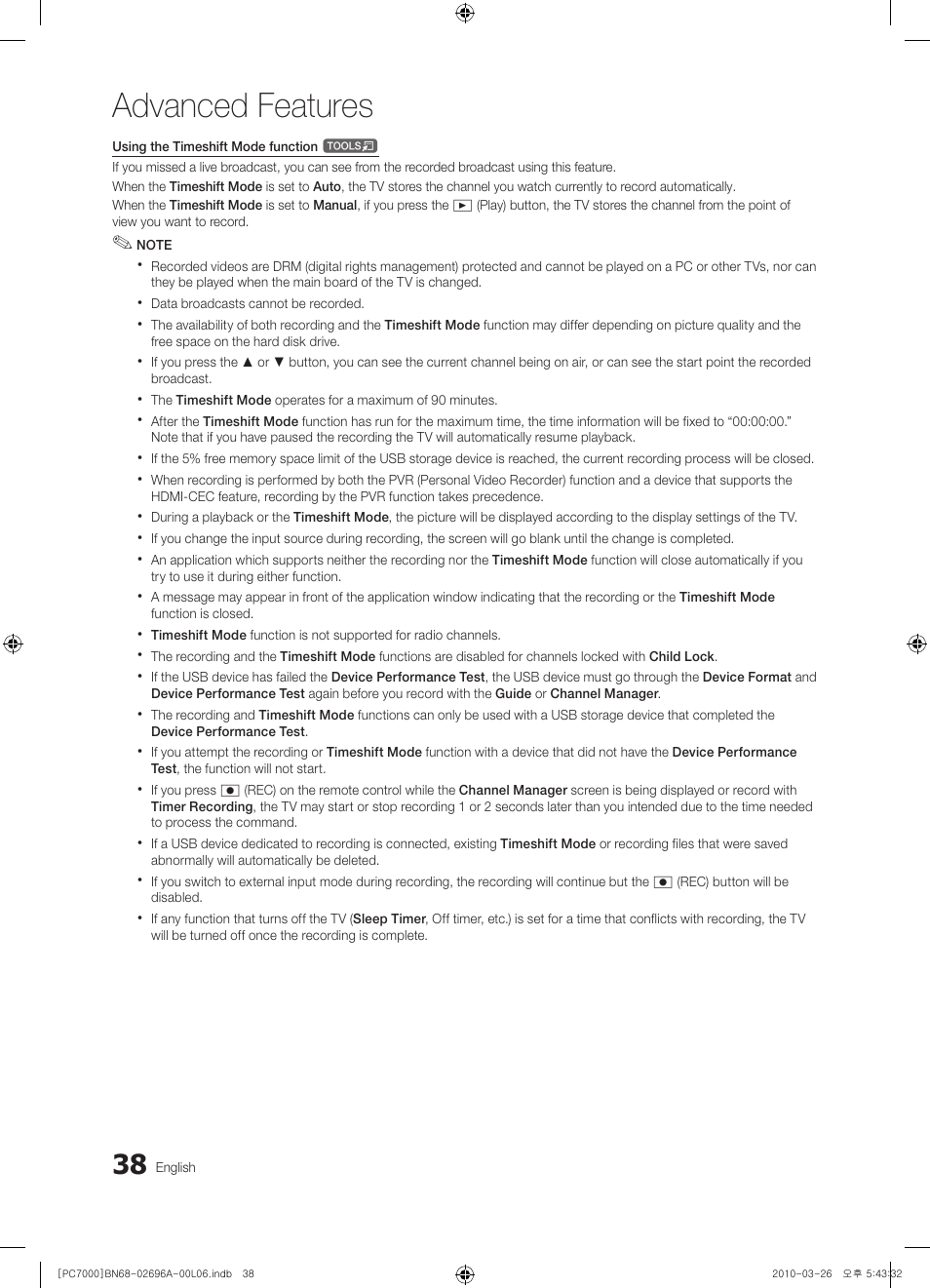 Advanced features | Samsung PS50C7000YW User Manual | Page 38 / 373