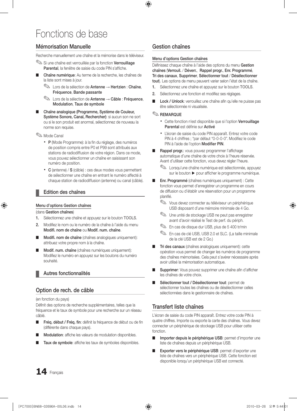 Fonctions de base | Samsung PS50C7000YW User Manual | Page 76 / 373