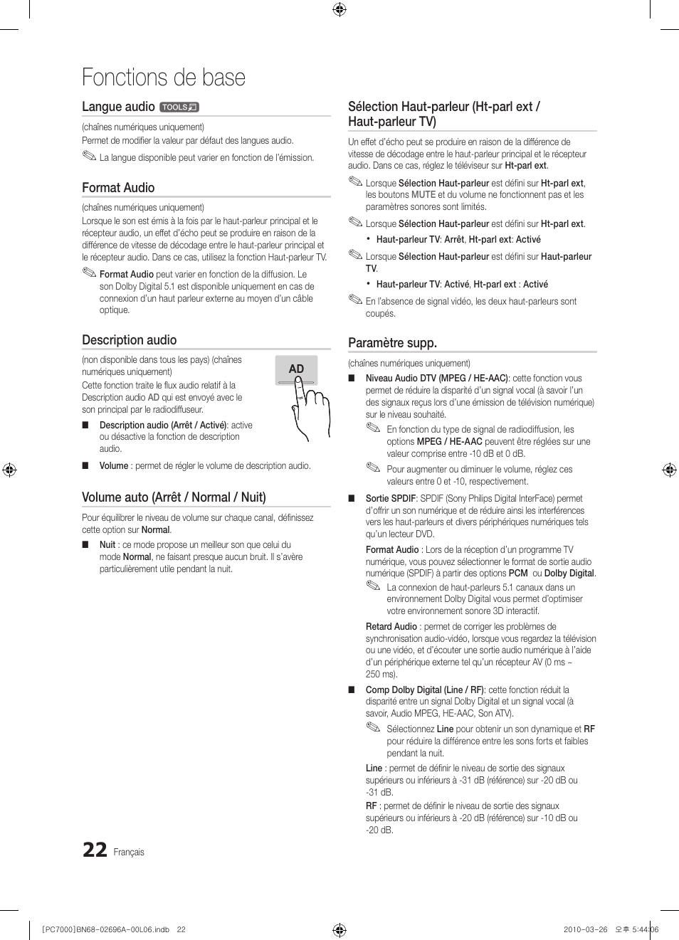 Fonctions de base | Samsung PS50C7000YW User Manual | Page 84 / 373