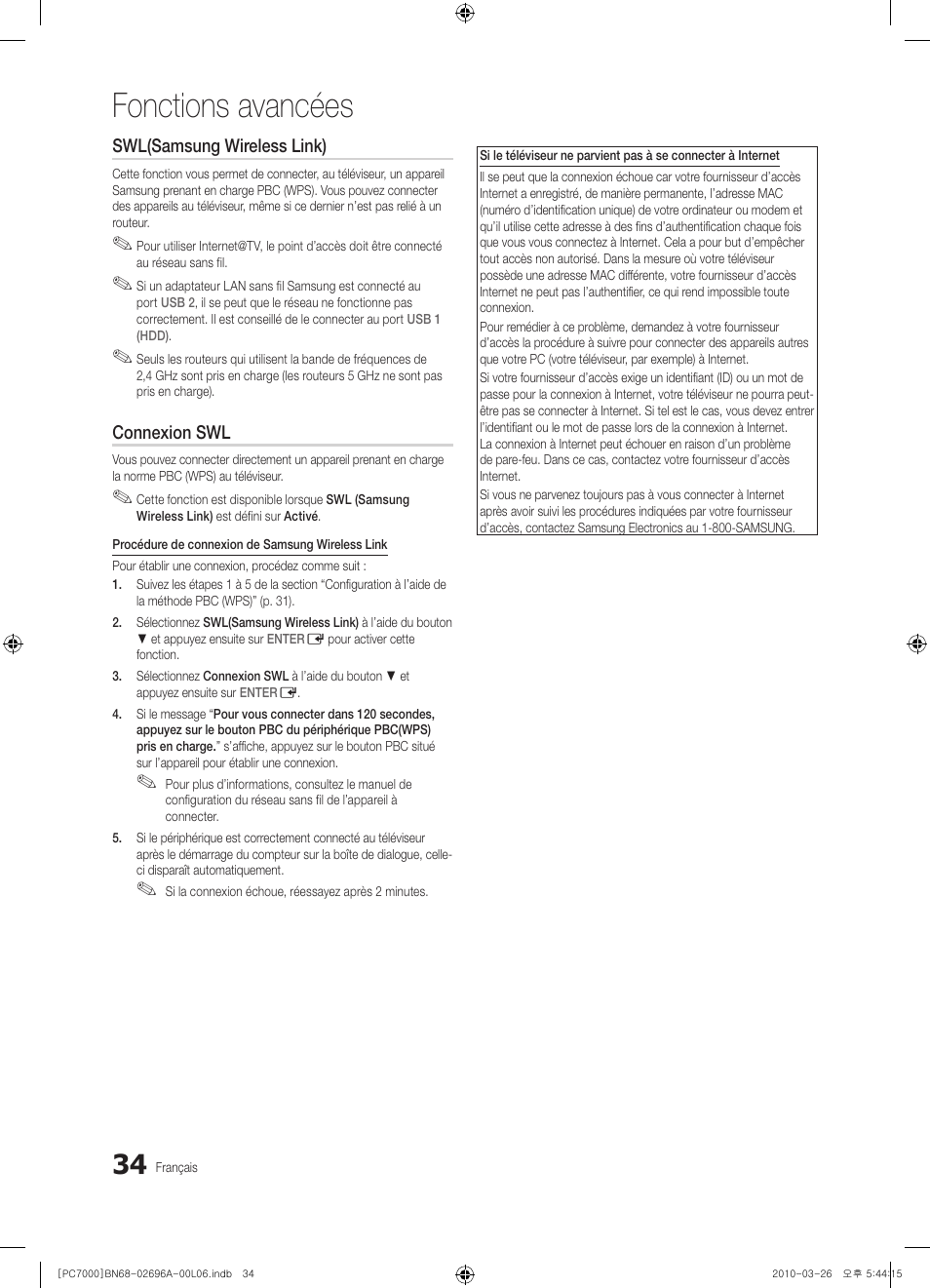 Fonctions avancées | Samsung PS50C7000YW User Manual | Page 96 / 373